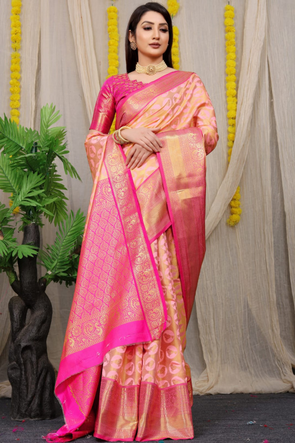 Buy Pink Colour Kanchipuram Soft Lichi Silk Saree Bold and Beautiful Saree  With Weaving Silk Exclusive Indian Wedding Saree, Bollywood Saree Online in  India - Etsy