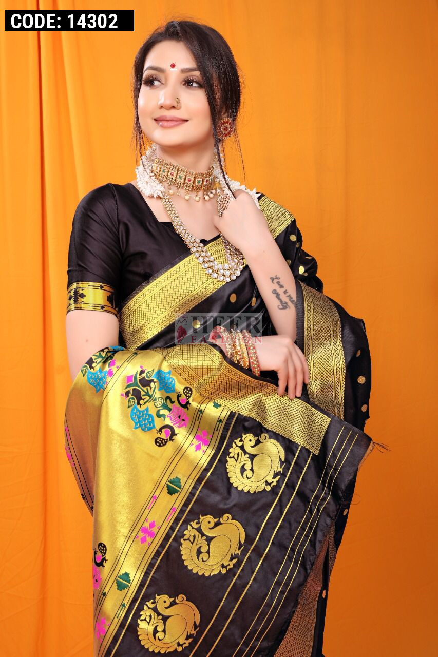 Soft Pathani Silk Saree Zari Weaving Motifs Design main image 1
