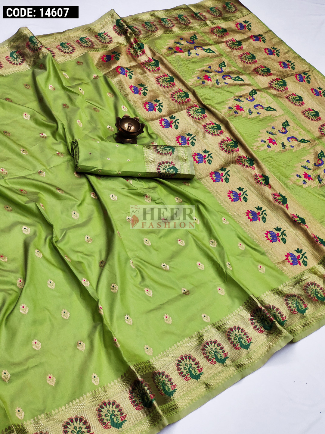 Niya Parrot Green Poly Cotton Zari Weaving Half Saree Lehenga main image 0