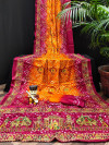 Multi color hand bandhej gaji silk saree with zari weaving work