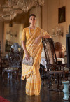 Yellow color soft mulmul cotton saree with batik printed work