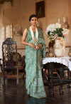 Sea green color soft mul cotton saree with batik printed work