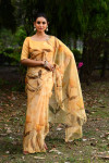 Lemon yellow color soft organza silk saree with digital printed work
