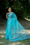 Sky blue color organza silk saree with digital printed work