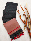 Black color tussar silk saree with zari linen pallu