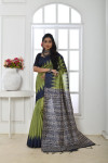 Parrot green color tussar silk saree with printed work