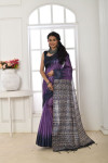 Purple color tussar silk saree with printed work