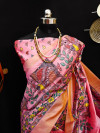 Baby pink color tussar silk saree with Madhubani printed work
