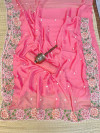 Baby pink color organza silk saree with embroidery work