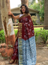 Maroon and gray color soft hand bandhej silk saree with zari weaving work