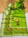 Parrot green color organza silk saree with embroidery work