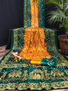 Multi color hand bandhej gaji silk saree with zari weaving work