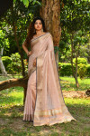 Pink color soft maheshwari silk saree with zari weaving work