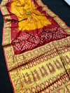 Multi color soft hand bandhej silk saree with zari weaving work