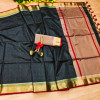 Black color tussar silk saree with zari linen pallu