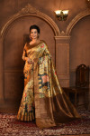 Golden yellow color tussar silk saree with digital printed work