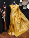 Yellow color raw silk saree with woven design