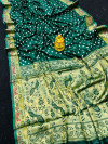 Green color soft hand bandhej silk saree with zari weaving work