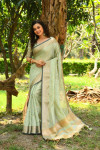 Pista green color soft maheshwari silk saree with zari weaving work