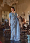 Sky blue color soft mul cotton saree with batik printed work