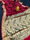 Maroon color soft hand bandhej silk saree with zari weaving work