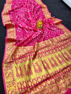 Pink color soft hand bandhej silk saree with zari weaving work