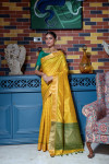 Lemon yellow color tussar silk saree with zari weaving work