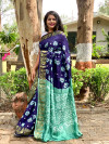 Navy blue color soft hand bandhej silk saree with zari weaving work
