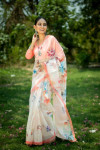 Peach color organza silk saree with digital printed work