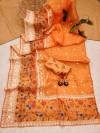 Orange color organza silk saree with embroidery work