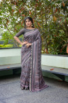 Gray color tussar silk saree with digital printed work