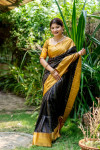 Brown color soft raw silk saree with woven design