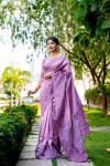 Baby pink color handloom raw silk saree with woven design