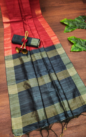 Red color ghicha silk saree with zari weaving work
