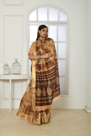 Multi color tussar silk saree with digital printed work