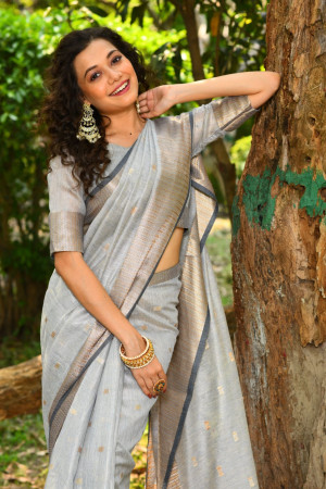 Gray color soft maheshwari silk saree with zari weaving work