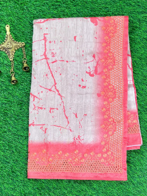 Beige and gajari color soft tussar silk saree with embroidered cutwork