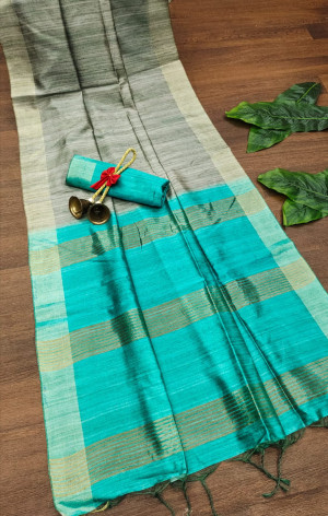 Gray color ghicha silk saree with zari weaving work