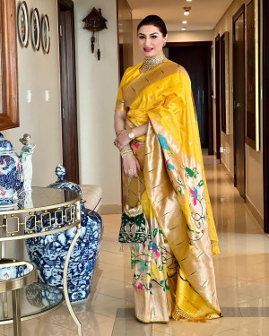 Yellow color phithani silk saree with zari weaving work