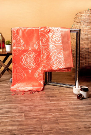 Orange color soft tussar silk saree with bandhani printed work