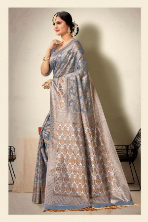 Gray color linen cotton saree with woven design