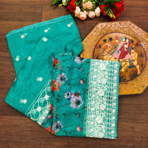 Rama green color organza silk saree with embroidery work
