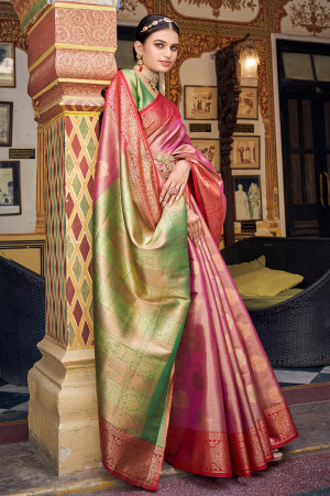 Two tone purple color organza silk saree with zari weaving work