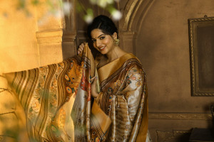 Off white color tussar silk saree with digital printed work
