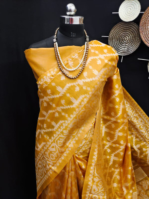 Yellow color jamdani raw silk saree with woven design