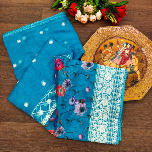 Firoji color organza silk saree with embroidery work