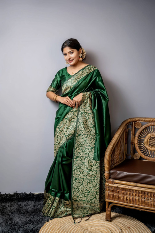 Green Katha Stitch Bhagalpuri Silk Sarees – Dailybuyys