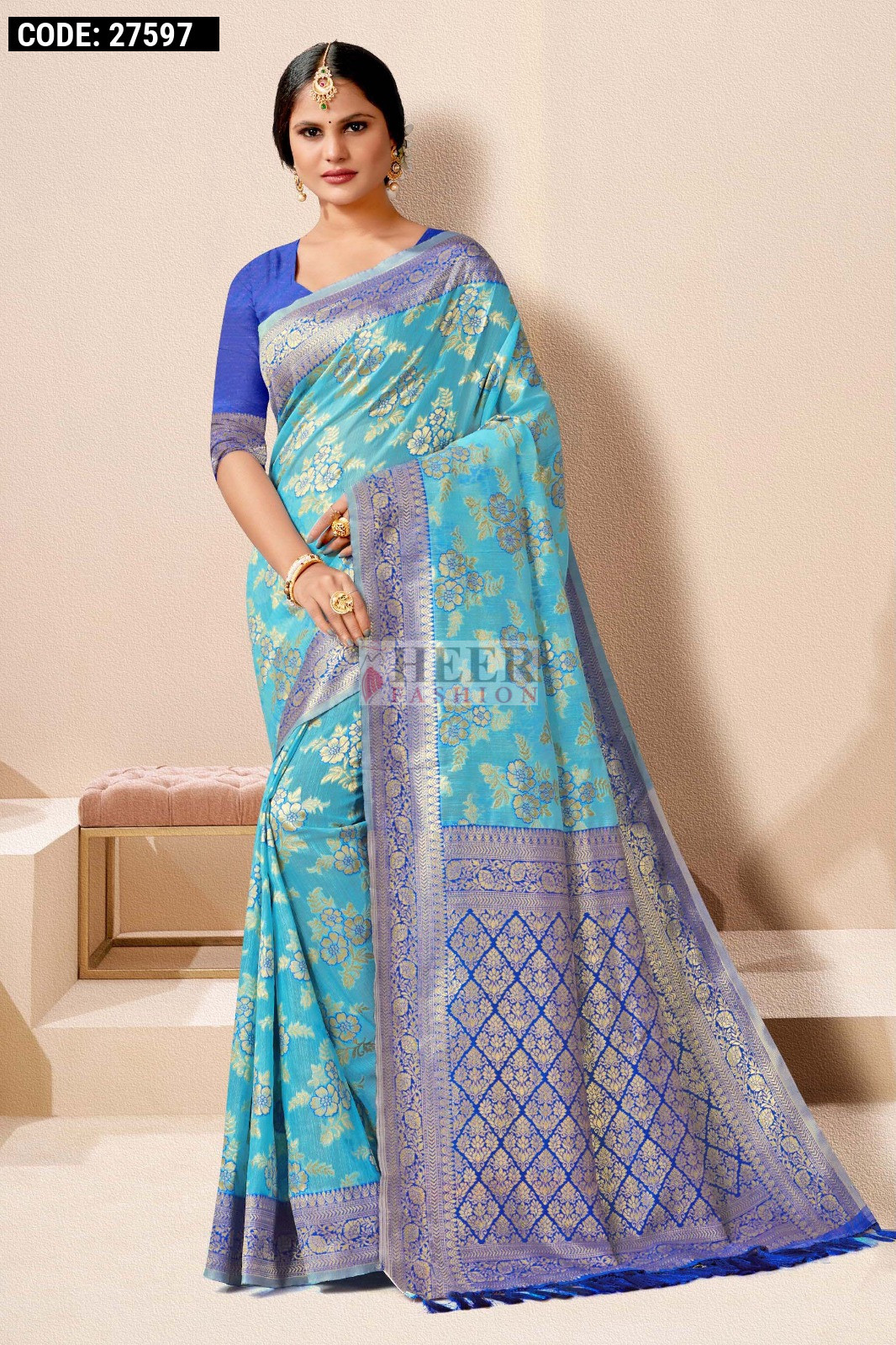 Copper Blue  Space Silk Designer Saree main image 0