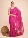 Bandhani printed with beautiful lace border pink cotton silk saree