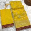 Yellow color viscose georgette with lace border zari design saree